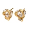 Brass Pave Clear Cubic Zirconia Stud Earring Findings, with Loop, Nickel Free, Flower, Real 18K Gold Plated, 12x10mm, Hole: 1.2mm, Pin: 1mm