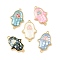 Brass Pave Shell Connector Charms, with Enamel, Real 18K Gold Plated, Rack Plating, Long-lasting Plated, Cadmium Free & Lead Free, Mixed Color, Hamsa Hand, 17.5x11.5x3mm, Hole: 0.9mm