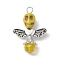 Synthetic Turquoise & Glass Pendants, Skull Charms with Alloy Wings, Light Khaki, 32x23.5x10mm, Hole: 3.5mm