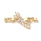 Brass Micro Pave Cubic Zirconia Fold Over Clasps, with Glass, Leaf, Lavender, 48mm, Hole: 7.5x3.5mm and 9x3.3mm