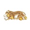 Cheetah Zinc Alloy Rhinestones Brooches, Topaz, 27.5x64.5mm