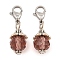 Glass Pendants, with 304 Stainless Steel Lobster Claw Clasps and Alloy Findings, Rosy Brown, 30mm, Beads: 10mm, Clasps: 12x7x3.5mm.