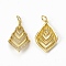 Brass Micro Pave Cubic Zirconia Pendants, with Jump Rings, Hollow Kite Charm, Golden, 23x14.5x4mm, Hole: 3mm