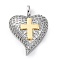 Brass Micro Pave Cubic Zirconia Pendants, Cadmium Free & Lead Free, Real 18K Gold Plated, Platinum, Cross with Heart, 31x23.5x9mm, Hole: 3.5x6.5mm