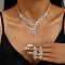 Snowflake Alloy Rhinestone Chain Necklaces & Stud Earrings Sets, Silver, Crystal, 327mm