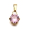 304 Stainless Steel Pave Cubic Zirconia Pendants, Flat Round Charms, Vacuum Plating, Pink, 12x9x5.5mm, Hole: 3x6mm