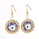 Evil Eye Flat Round Lampwork Dangle Earrings for Girl Women X1-EJEW-JE04677-3