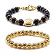 Pierre de lave naturelle et perles rondes en pierre noire synthétique ensemble de bracelets extensibles énergétiques BJEW-JB06969-1
