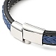 Bracelet cordon plat tressé en cuir de vachette avec 304 fermoirs aimantés en acier inoxydable BJEW-H552-01P-04-3