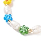 Stretch-Armband aus Naturperlen und Millefiori-Glasperlen mit Herz- und Münzanhänger für Damen BJEW-TA00060-6