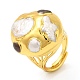 Brass Twist Oval Dome Adjustable Rings with Natural Pearl RJEW-M150-01G-4