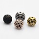 CZ Brass Micro Pave Grade AAA Black Color Cubic Zirconia Round Beads KK-O065-12mm-01-NR-1