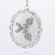 Antique Silver Plated Alloy Glass Oval Big Pendants GLAA-N0009-03-2