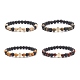 4 pièces 4 couleurs bois naturel et roche de lave et alliage corss ensemble de bracelets extensibles perlés BJEW-JB08816-1
