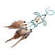 鶏の羽の手作り編みネット/ウェブと羽の大きなペンダント  天然木ビーズ付き  天然シェル  綿とワックスコード  カメ  ミックスカラー  180~220x80x5~6mm AJEW-S080-001-4