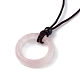 Natürliche Rosenquarz-Ring-Anhänger-Halskette mit Nylonschnur für Damen NJEW-F306-02B-1