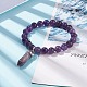 Natural Amethyst Round Beaded Stretch Bracelet with Bullet Shape Charm BJEW-JB08310-03-2
