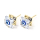 Square Glass with Enamel Evil Eye Stud Earrings EJEW-P210-03G-04-1