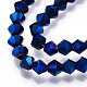 電気メッキガラスビーズ連売り  虹メッキ  多面カット双円錐形  ブルーメッキ  4x4.5mm  穴：1mm  約92~96個/連  13.78~14.37インチ EGLA-R094-4mm-03-3