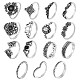 15Pcs 15 Style Crystal Rhinestone Rhombus & Lotus & Crown Finger Rings Set JR940A-1