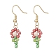 Glass Seed & Synthetic Turquoise Braided Flower of Life Dangle Earrings EJEW-JE05000-3