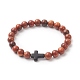 Natural Rosewood & Synthetic Turquoise Beaded Stretch Bracelet for Men Women BJEW-JB09291-4