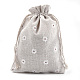 ポリコットン（ポリエステルコットン）パッキングポーチ巾着袋  印刷された花で  ホワイト  17.6~18.4x12.4~13.5cm ABAG-S004-04B-13x18-1