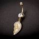 Piercing Jewelry Gold Plated Brass Rhinestone Split Heart Navel Ring Belly Rings AJEW-EE0001-99-3