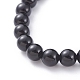 Unisex Round Natural Black Agate Beaded Stretch Bracelets BJEW-JB04845-01-4