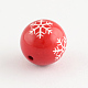 丸いアクリルスノーフレーク模様ビーズ  クリスマスの装飾品  レッド  20mm  穴：2.5mm SACR-S196-20mm-07-2