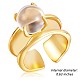 スターリングシルバー オープンカフリング 925個  女性のための天然水晶ラウンド ビーズ リング  ゴールドカラー  usサイズ5 1/4(15.9mm) JR900B-3