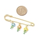 Glass Seed & Synthetic Turquoise Braided Flower of Life Charms Safety Pin Brooch JEWB-BR00078-2