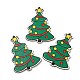 片面クリスマスプリントウッドビッグペンダント  クリスマスツリーのお守り  グリーン  55x42x2.5mm  穴：2.5mm WOOD-D025-28-2