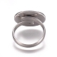 304ステンレス製フィンガー指輪のコンポーネント  パッドリングベースパーツ  オーバル  ステンレス鋼色  トレイ：18.5x13.5mm  サイズ7  17.5mm X-STAS-E482-26P-2