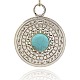 Antique Silver Plated Alloy Gemstone Synthetic Turquoise Big Pendants PALLOY-J277-01AS-1