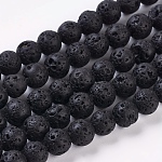Brins de perles de pierre de lave naturelle, ronde, noir, 6mm