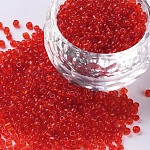 Perles de rocaille en verre, transparent , ronde, rouge, 12/0, 2mm, Trou: 1mm, environ 30000 perles / livre