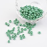 Perles rocailles rondes lustrées en verre de 6/0 couleurs opaques, vert de mer moyen, taille: environ 4mm de diamètre, Trou: 1.5 mm, environ 495 pcs/50 g