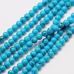 Synthétiques chinois brins de perles turquoise, ronde, 3mm, Trou: 0.8mm, Environ 121 pcs/chapelet, 15 pouce