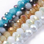 Chapelets de perles en rondelles facettées en verre électrolytique, jade d'imitation, demi-plaqué, couleur mixte, 3x2mm, Trou: 1mm, Environ 123~127 pcs/chapelet, 13.7~14.1 pouce (35~36 cm)