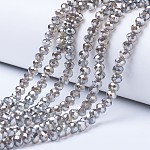 Electroplate Glass Beads Strands, Platinum Plated, Faceted, Rondelle, Dark Gray, 6x5mm, Hole: 1mm, about 85~88pcs/strand, 16.1~16.5 inch(41~42cm)