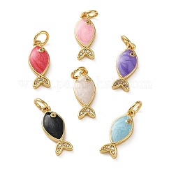 Latón micro pavimenta claro colgantes de circonio cúbico, con esmalte, color mezclado, charms de pez, real 18k chapado en oro, 16x6.5x2.5mm, agujero: 3 mm