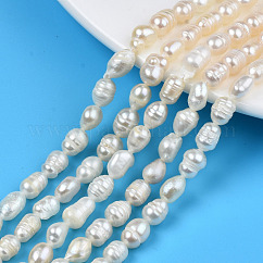 Hebras de perlas de agua dulce cultivadas naturales, Con rosca, arroz, color de concha, 6~12x5.5~6.5mm, agujero: 0.7 mm, aproximamente 43~45 pcs / cadena, 13.78 pulgada ~ 14.13 pulgadas (35 cm ~ 35.9 cm)