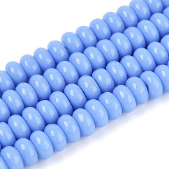 Cuentas opacas de color sólido cuentas de vidrio, rerondana plana, azul aciano, 4x2.5mm, agujero: 0.7 mm, aproximamente 135 pcs / cadena, 14.96'' (38 cm)