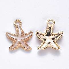 Colgantes de esmalte de aleación, estrella de mar, la luz de oro, blanco, 18x15x3mm, agujero: 2.5 mm