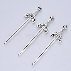 Cabochon in lega di stile tibetano, spade,  cadmio& piombo libero, per la lavorazione, creazione di gioielli, argento antico, 86.5x21x3.5mm, circa 92pcs/500g