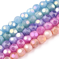 Hebras de cuentas de vidrio esmerilado opaco, color de ab chapado, facetados, redondo, color mezclado, 6.5x6mm, agujero: 1.5 mm, aproximamente 70 pcs / cadena, 16.38 pulgada (41.6 cm)