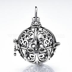 Ciondoli in gabbia di ottone placcati in rack, nichel libero, per fare collane ciondolo palla carillon, rotondo vuoto, argento antico, 33x30x25mm, Foro: 5 mm, misura interiore: 20 mm