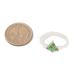 Bagues de Noël en perles de verre pour femmes&nbsp;RJEW-MZ00029-01