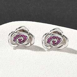 Orecchini a bottone con micro pavé di zirconi cubici in ottone e fiore di rosa&nbsp;EJEW-G452-08P-01